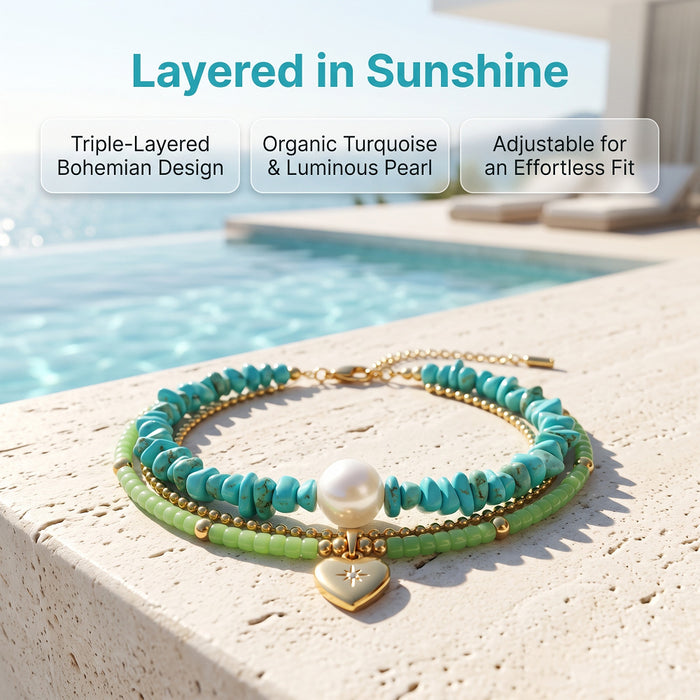 Wholesale Bohemian Imitation Turquoise Love Heart Women's Bracelet Jewelry