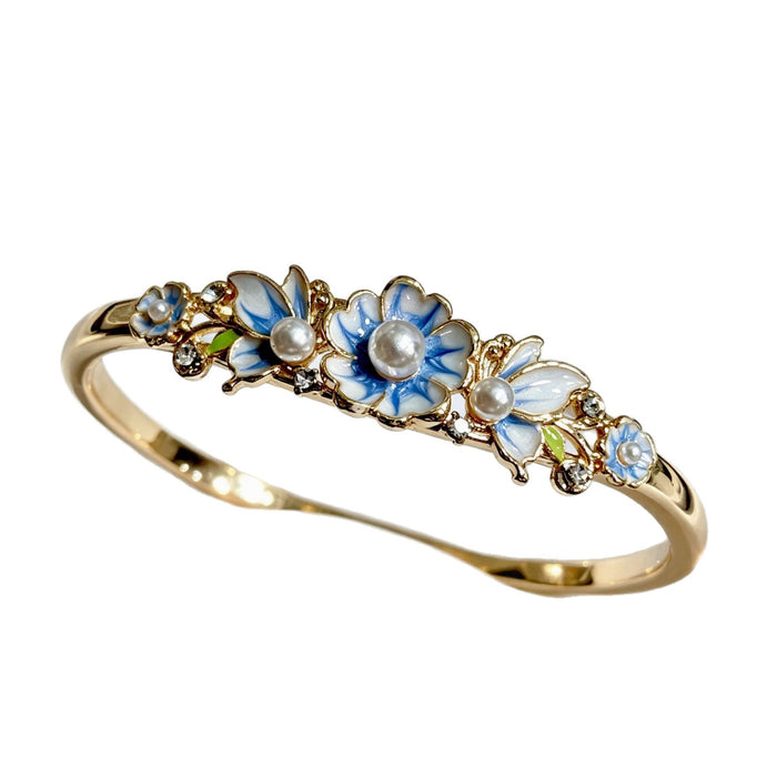 Wholesale New Chinese Style Pearl Flower Enamel Bangle Bracelet Light Purple Floral Jewelry Accessory Everyday Wear And Gift Giving Boutique Resale