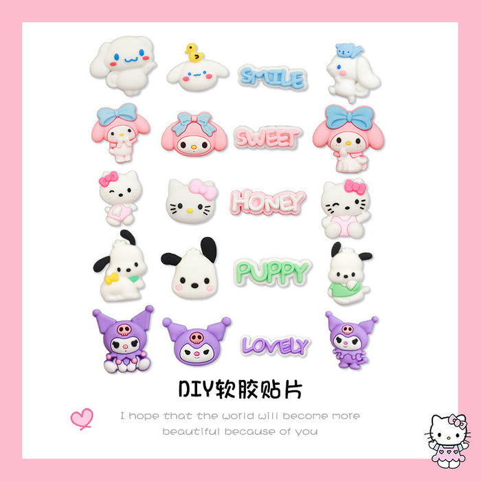 Wholesale 10pcs Cartoon Slippers Accessories Phone Case PIAD Set Hairpin Decorative PVC Soft Adhesive Patch
