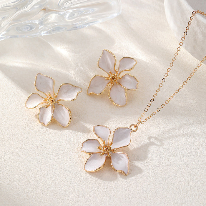 Wholesale Drip Oil Flower Necklace Earrings Camellia Jewelry Set