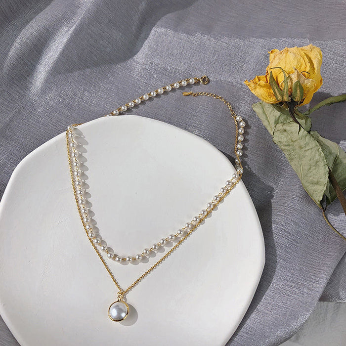 Wholesale New retro style collarbone chain, light luxury style pearl necklace, exquisite bow, heart-shaped necklace