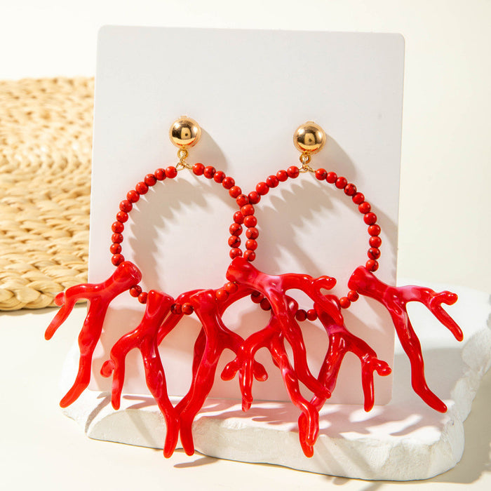 Wholesale Fashionable and personalized turquoise earrings, geometric acrylic coral pendant earrings, and earrings