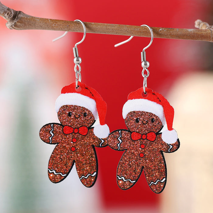 Wholesale Cute Christmas Hat and Gingerbread Man Pendant Earrings