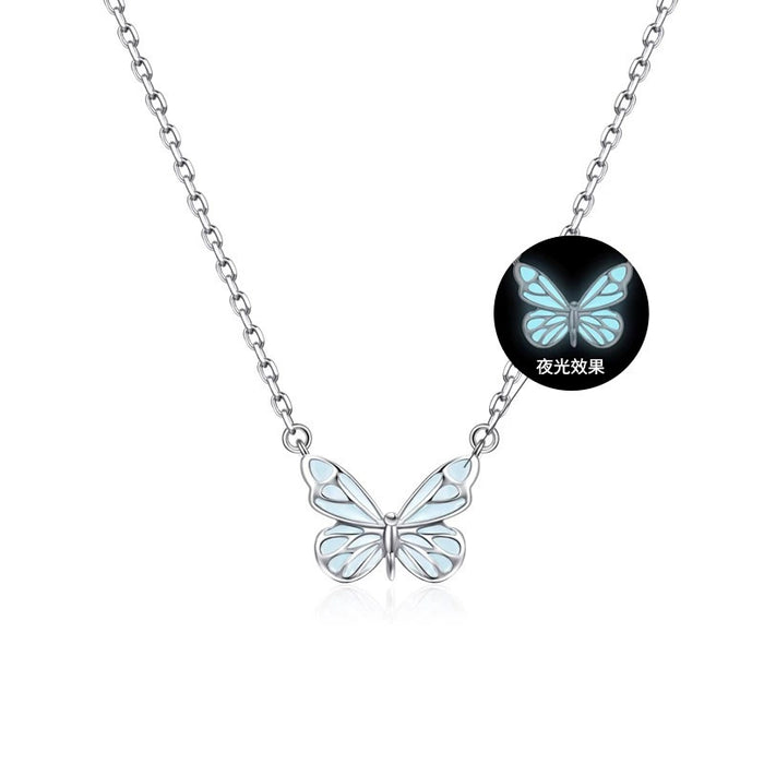 Wholesale Butterfly Light Necklace Women's Blue Luminous Clavicle Chain