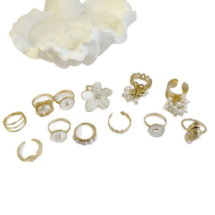 Wholesale Flower Pearl Ring Set – Fashion Accessory Dripping Oil Design MOQ≥5