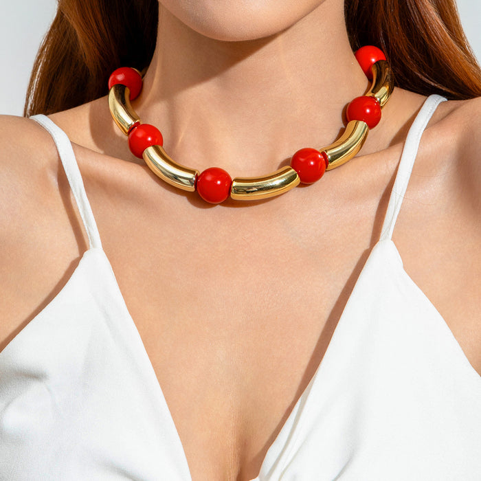Wholesale Fashionable Geometric Contrast Color Curved Tube Bead Jewelry Set Plastic Boutique Resale Accessory MOQ≥2