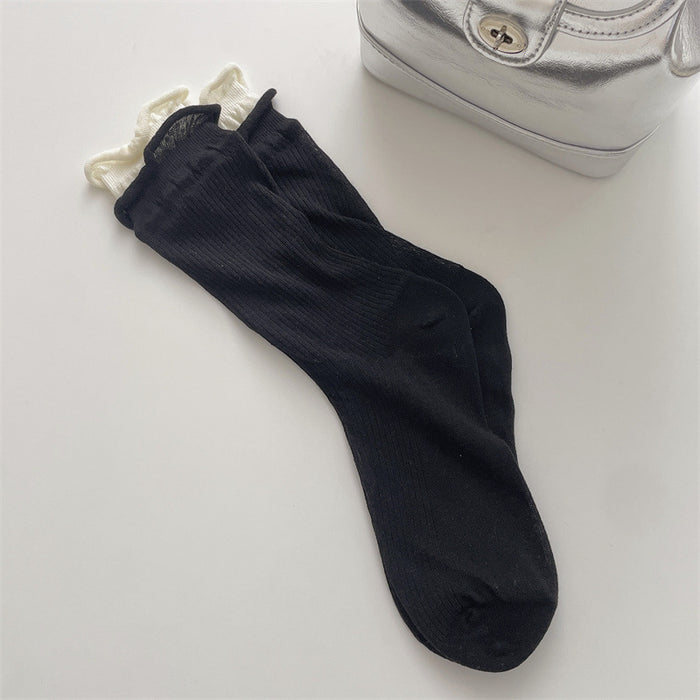 Wholesale Minimally spliced fake two-piece stacked socks thin design with double screw mouth transparent middle tube