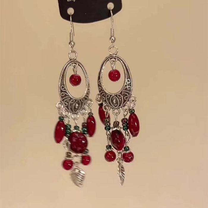 Wholesale Vintage beaded tassel earrings, niche, atmospheric, fashionable, exaggerated earrings, long earrings for women
