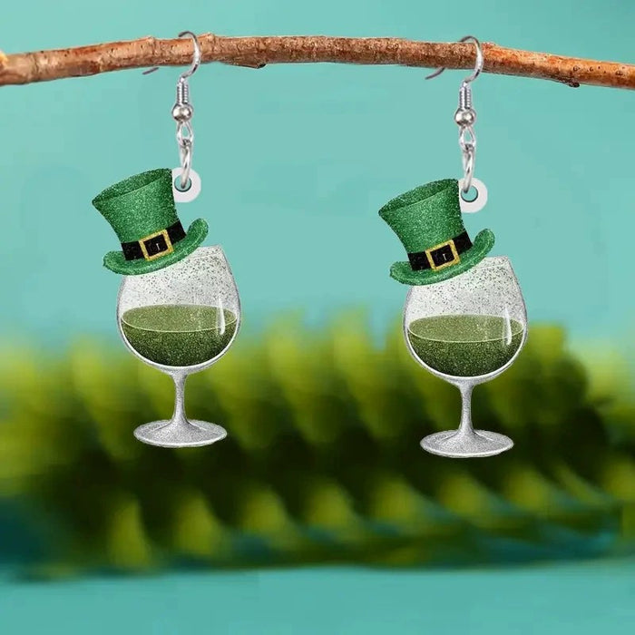 Wholesale Green Heart Acrylic Earrings St.  Patrick' s Day Fashion Accessory
