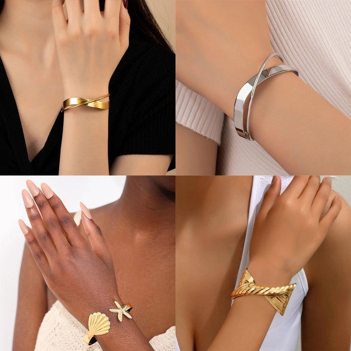 Wholesale cross smooth open bracelet plated imitation gold bracelet jewelry