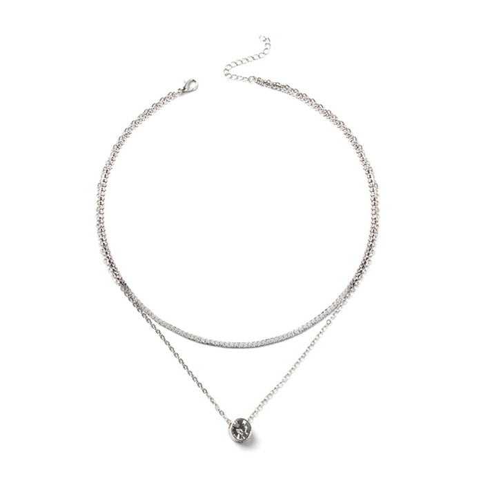 Wholesale New Silver Plated Chain Crystal Pendant Necklace, Fashionable and Versatile Style, Double layered Sweater Chain, Lock Bone Chain