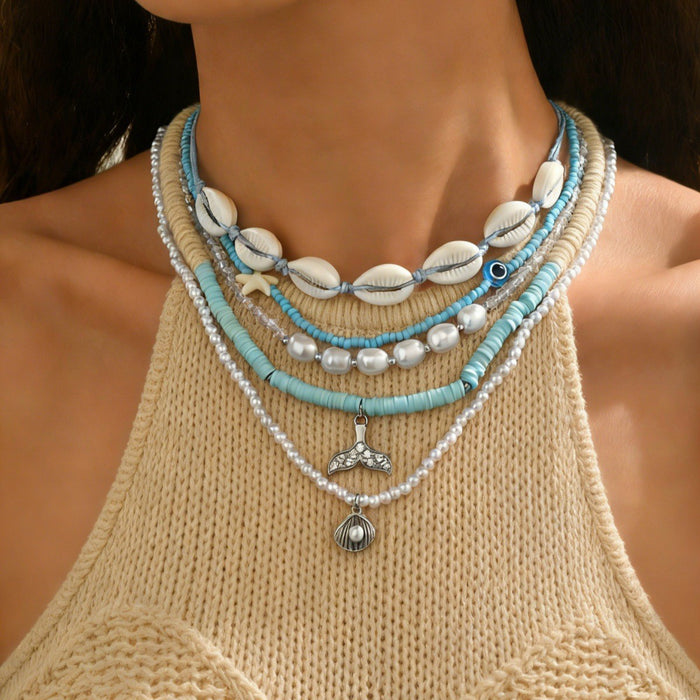 Wholesale Zinc Alloy Layered Necklace with nut Tree Starfish Flower Pendant