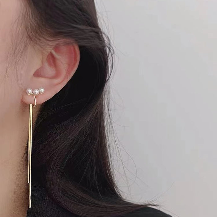Wholesale  Mosquito Incense Plate Ear Clip Elegant Pearl Earrings Women's Long Tassel Earrings