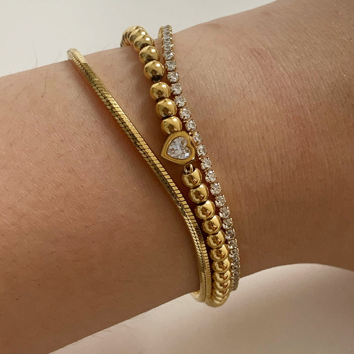 Wholesale Women S Stainless Steel Gold Love Bead Stacking Bracelet Set Tennis Chain Fashion Jewelry Accessory
