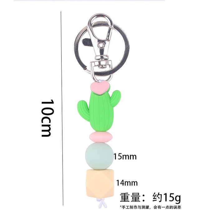 Wholesale Santa Cartoon 3D Cactus Silicone Bead Keychain JDC-KC-GuangTian033