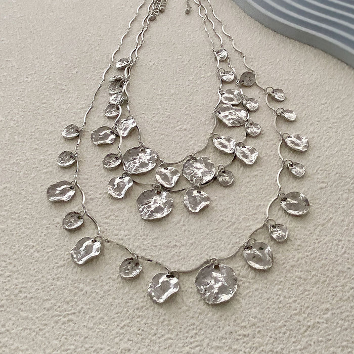 Wholesale multi-layer stacked geometric round pendant necklace women's fashion