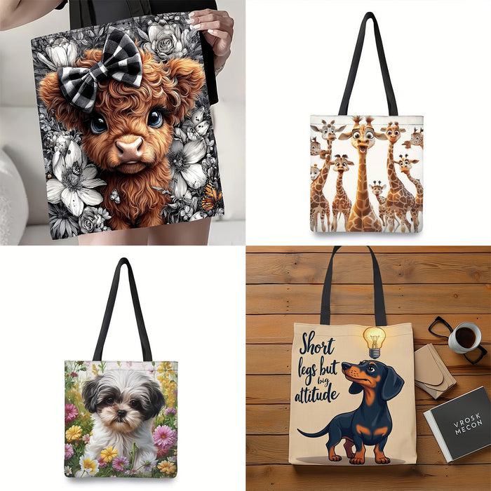 Wholesale Fashion Cartoon Dachshund and Highland Cow Canvas Tote Bag for Everyday S MOQ: 2