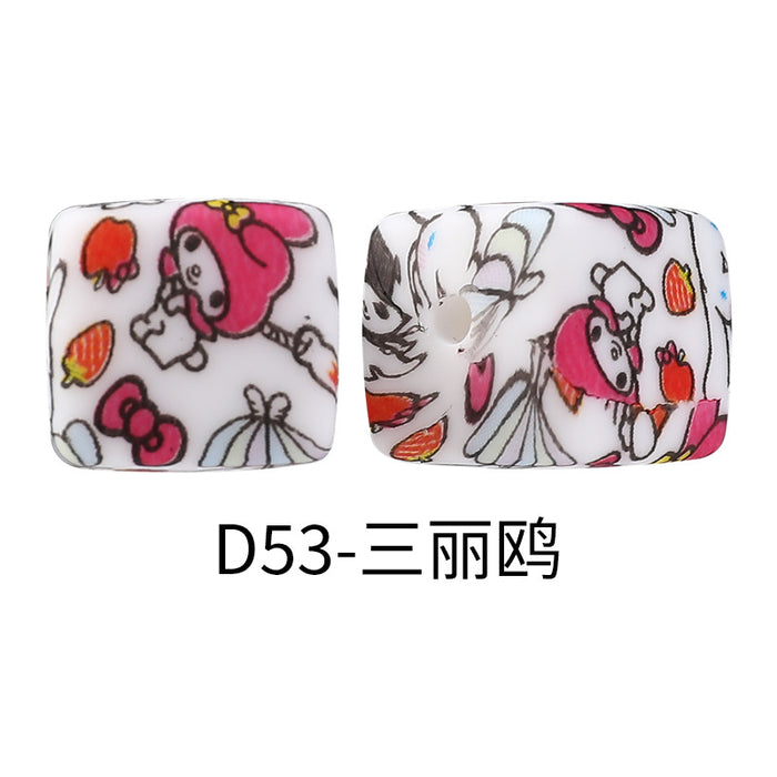 Wholesale Random 100pcs Watermark cube silicone beads jewelry beaded bracelet accessories square printed silicone beads