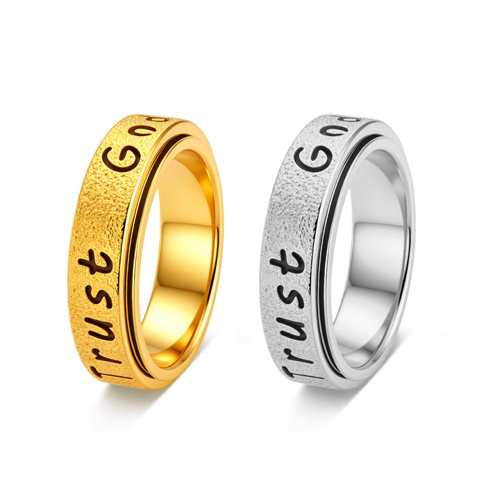 Wholesale Gold Plated Rotatable Engraved Stainless Steel Inspirational Ring