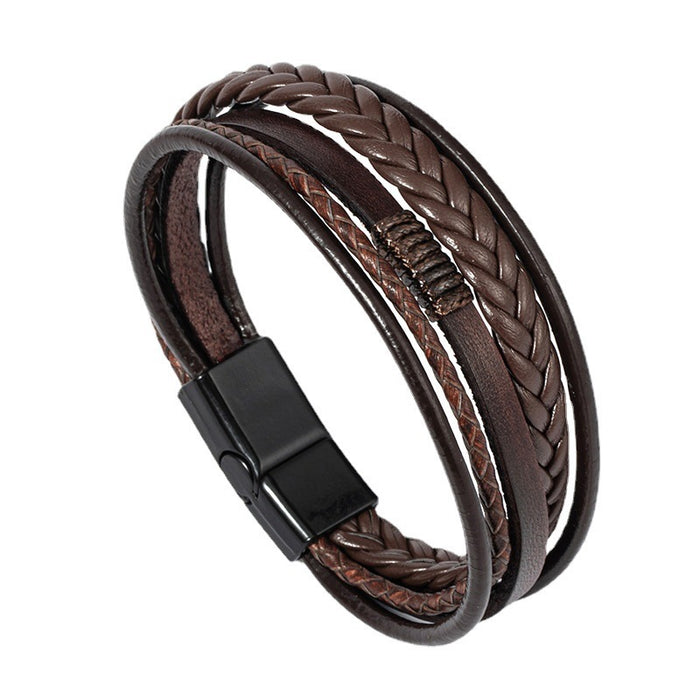 Wholesale Retro Leather Bracelet Fashion Simple Style Alloy Magnetic Buckle Hand-woven Men's Bracelet Personality Jewelry JDC-BT-XH009