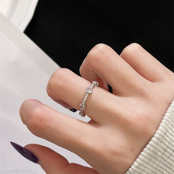 Wholesale Simple and fashionable geometric diamond inlaid zircon open ring, niche, light luxury, high-end, versatile