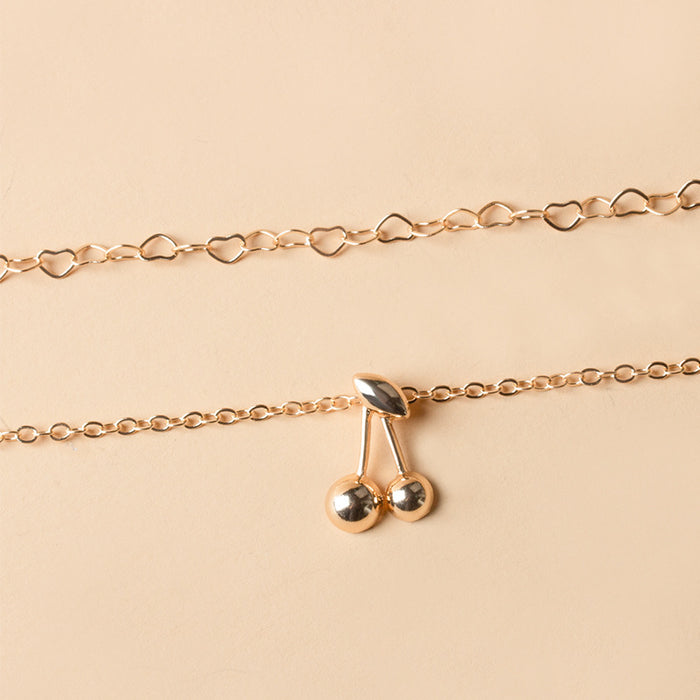 Wholesale New Cute Cherry Alloy Diamond Set Necklace with Versatile Gold Plated Love Pendant Clavicle Chain