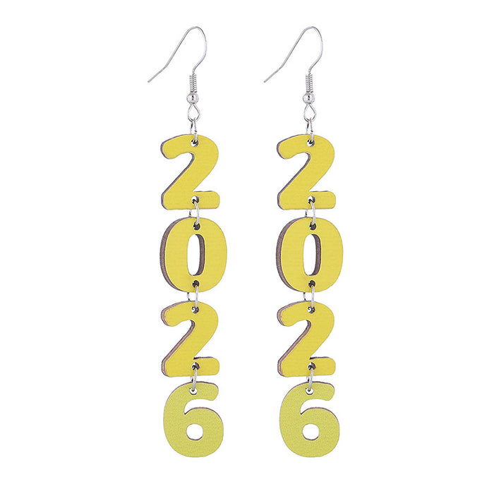 Wholesale New Year Celebration Wooden Earrings Happy New Year Letter Splicing Earrings