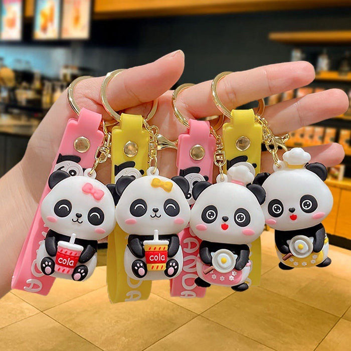 Wholesale  Panda Keychain Cute Panda Pendant Cartoon Couple's Schoolbag Hanging Key Chain Gift