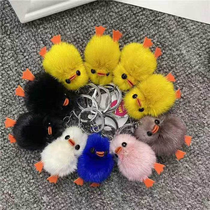 Wholesale Mini Mink Fur Yellow Duck Car Keychain JDC-KC-HaoQ002