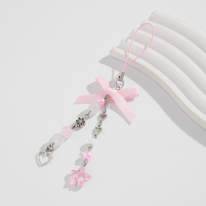 Wholesale Jewelry bow keychain pentagram alloy glass bead pendant