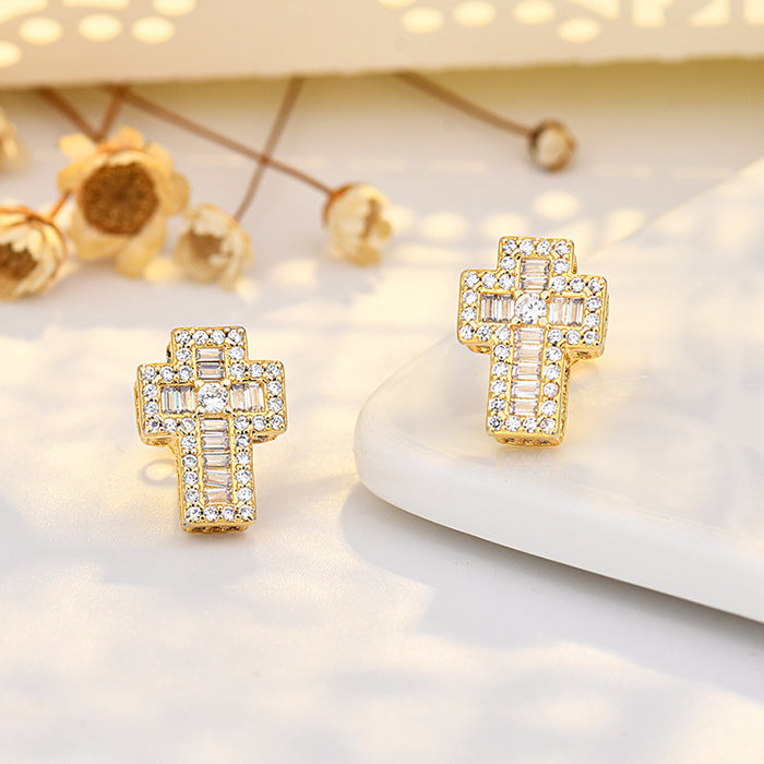 Wholesale Copper Micropaved Zirconia Cross Thread Earrings JDC-ES-QLX075