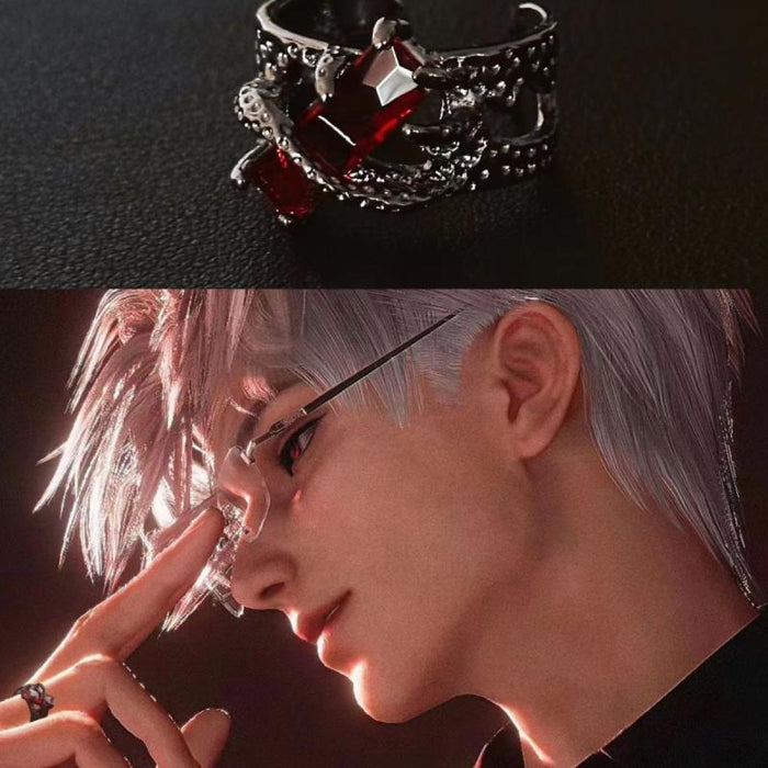 Wholesale New pure silver black and red gemstone light luxury high-end punk retro unisex open ring