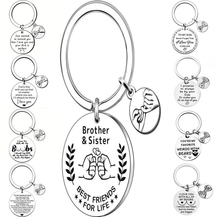 Wholesale Father's Day Mother's Day Round Engraved Stainless Steel Keychain JDC-KC-HuiWen021