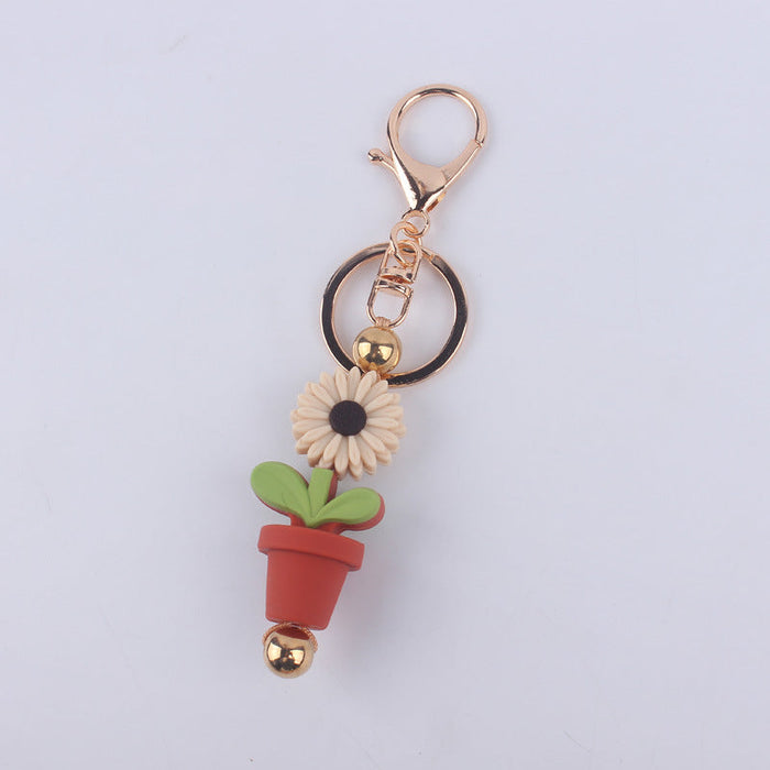 Wholesale Cartoon Daisy Flower Silicone Beaded Keychain JDC-KC-GuangTian010