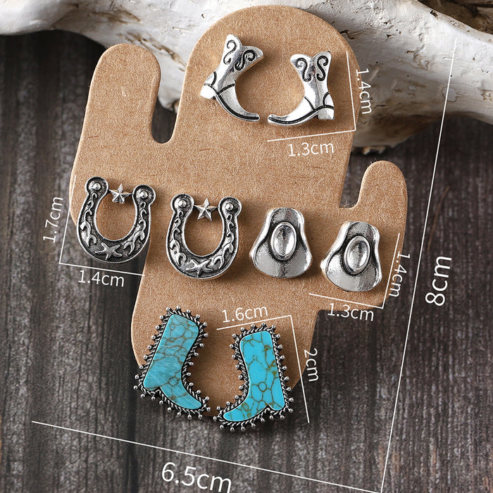Wholesale Bull head boots,  hat,  earrings,  turquoise cactus four-piece set