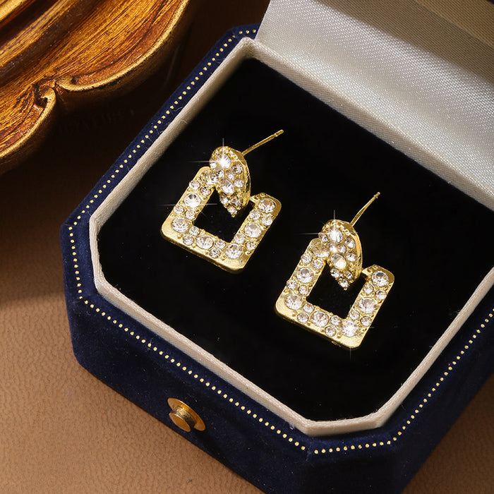 Wholesale New silver needle inlaid diamond water droplet square earrings, light luxury and high-end earrings, wholesale of earrings and accessories