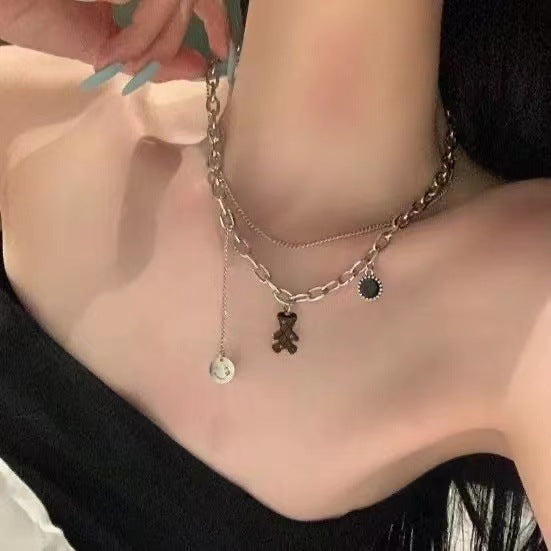 Wholesale Double layered necklace, light luxury, niche design, smiling face, collarbone chain