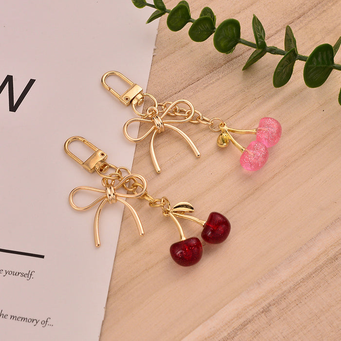 Wholesale Trendy Cherry Fruit Keychain Bag Pendant Alloy Electroplating Gift MOQ≥2