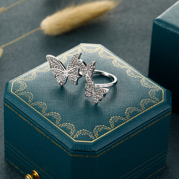 Wholesale Exaggerated Butterfly Open Ring Simple Open Finger Ring ins Wind Diamond Micro-inlaid Butterfly Ring