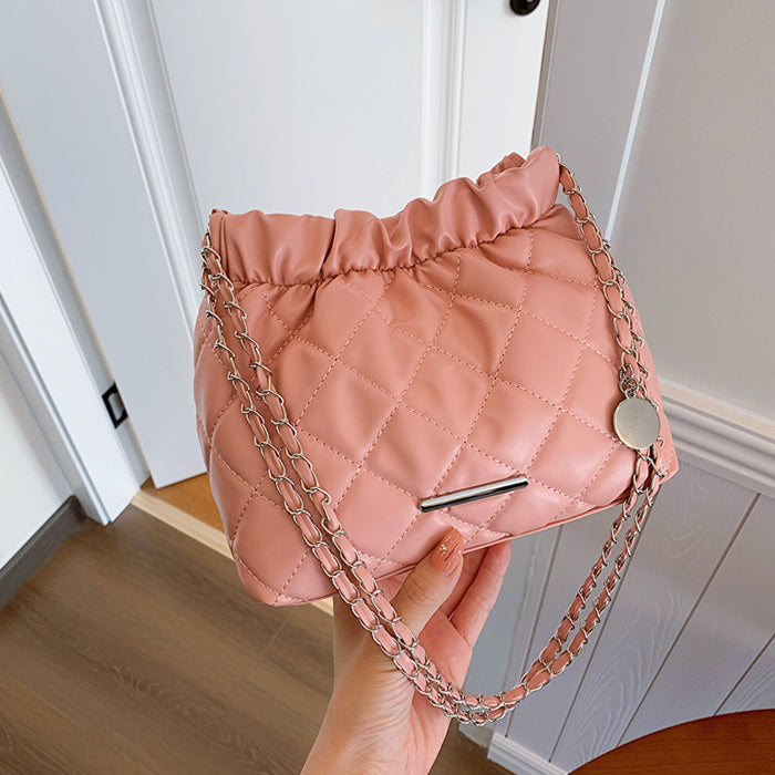 Wholesale PU Diamond Embroidery Chain Drawstring Crossbody Bucket Bag JDC-SD-MingShuo007