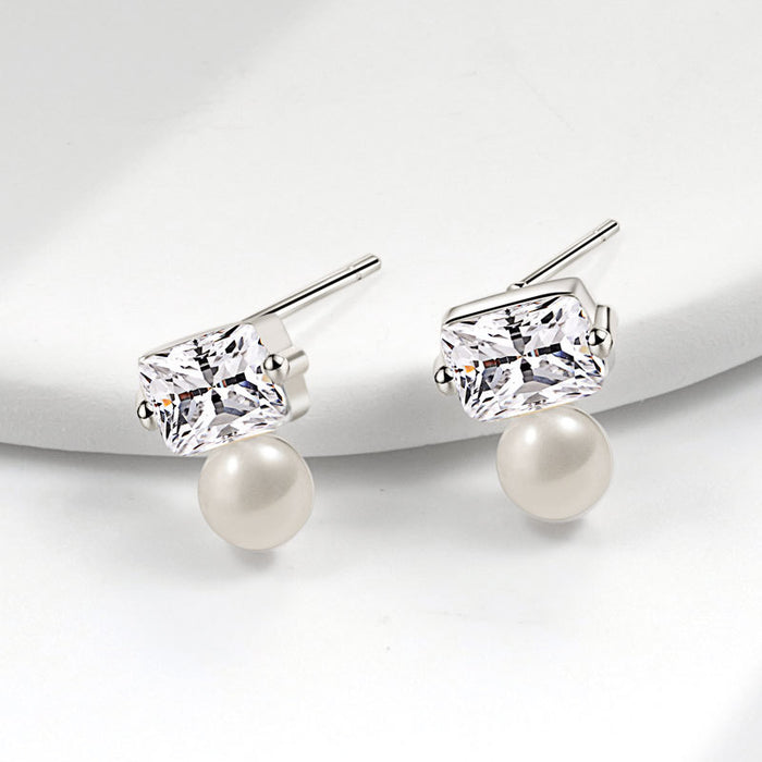 Wholesale Square Zircon Pearl Earrings JDC-ES-MeiY006