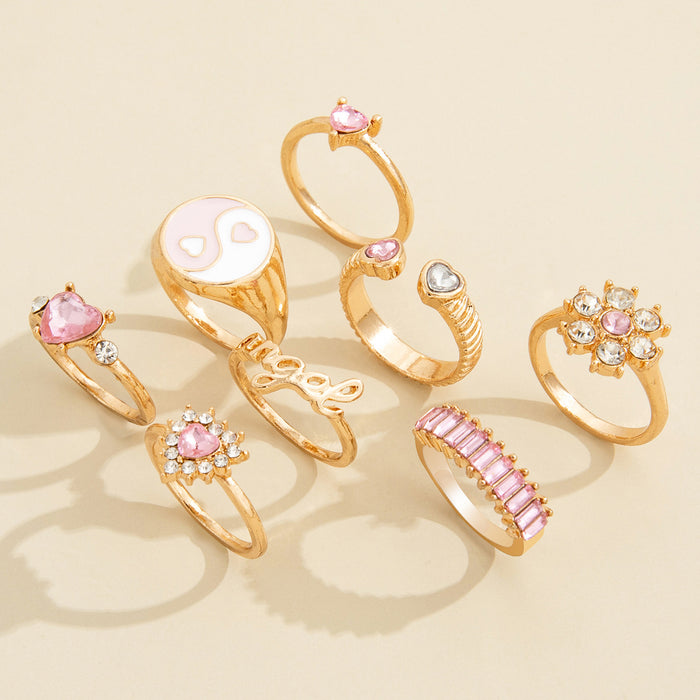 Wholesale Personalized Fashion Full Diamond Flower Letter Love Ring Eight Piece Set