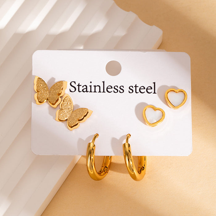 Wholesale Stainless Steel Four-Leaf Clover Heart Earrings Set