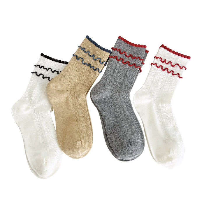 Wholesale Sock tube mesh breathable college style contrasting color lace pile sock cotton