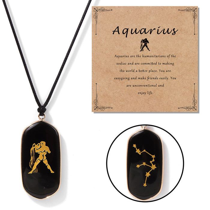 Wholesale Kraft paper English blessing card packaging necklace with twelve zodiac sign black obsidian stone beads