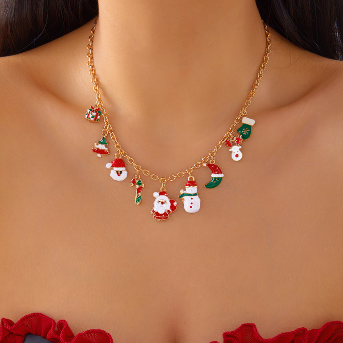 Wholesale Christmas Santa Snowman Pendant Necklace Travel Souvenir Jewelry Accessory Gift