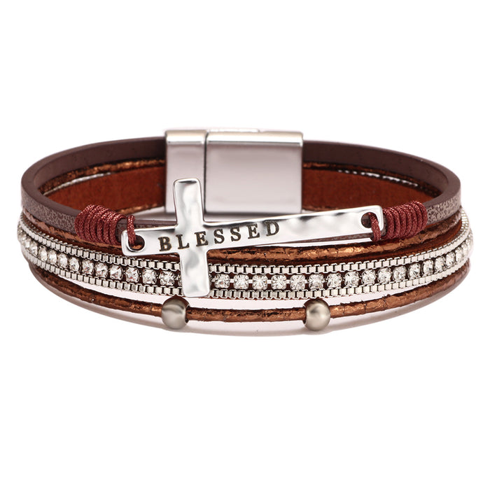 Wholesale Cross PU Leather Bracelet JDC-BT-QN003