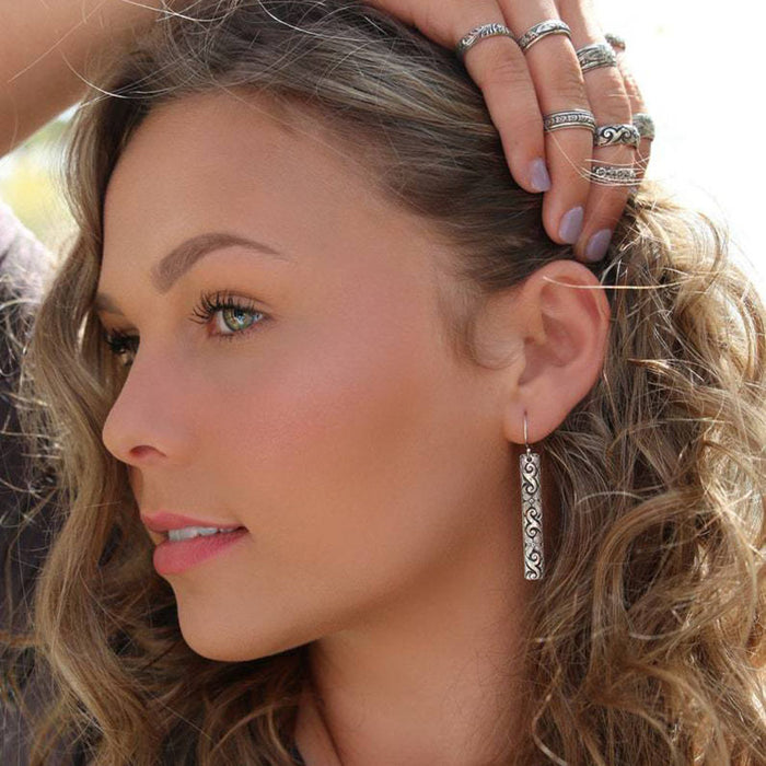 Wholesale Geometric Carving Pendant Earrings Trendy Ancient Silver Earhook Earrings Women's Accessories