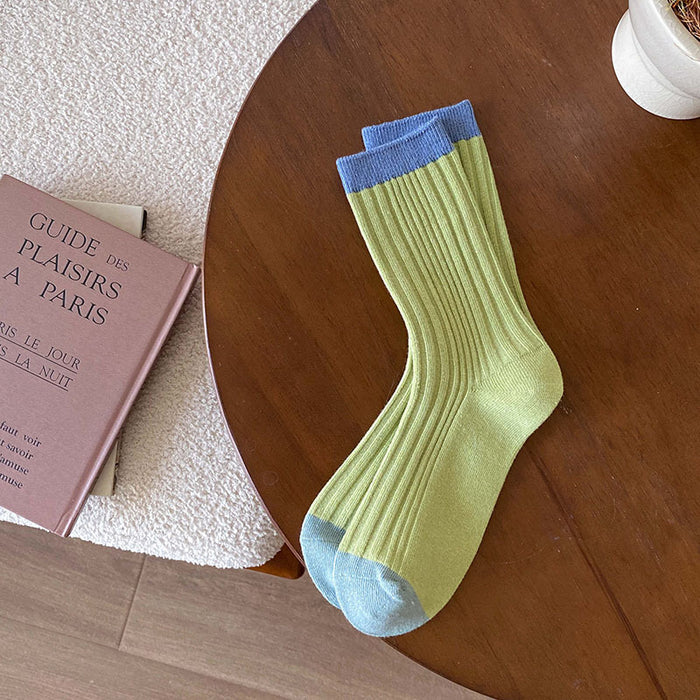 Wholesale Socks with double needle contrasting stripes, mid tube stacking, versatile socks