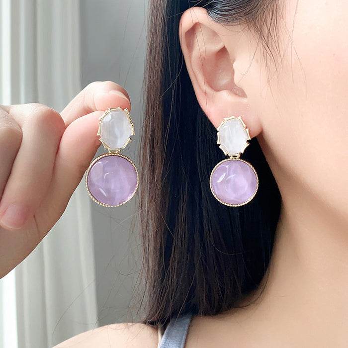 Wholesale Color blocking water ripple retro geometric circular unique light luxury design earrings wholesale